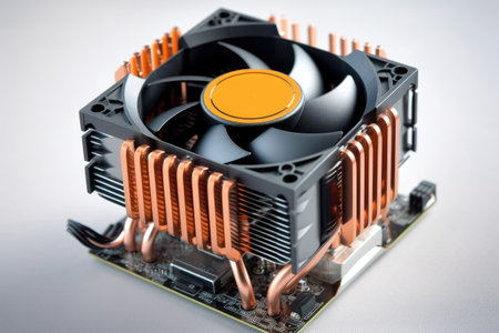 cpu with a cooling fan mounted, created with generative aiの素材