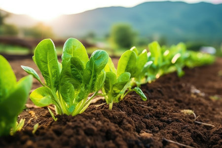 a close-up view of delicious organic vegetables grown in mountain soil, created with generative aiの素材
