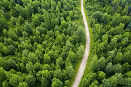 an aerial view of a forested cycling single-track, created with generative aiの素材