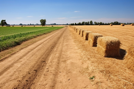rural dirt bike track with hay bale seating, created with generative aiの素材