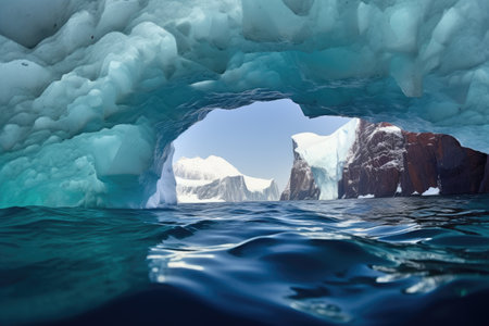 glimpse of an icebergè¢Âs dense inner core, created with generative aiの素材