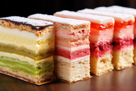 cross-section of multiple layered pastry showcasing each layer, created with generative aiの素材