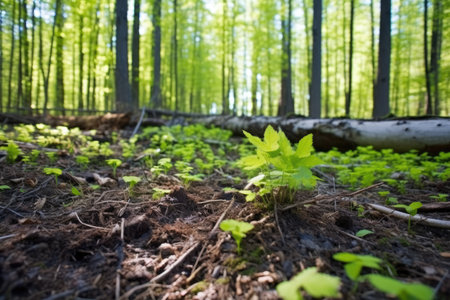 new growth in forest after logging, created with generative aiの素材