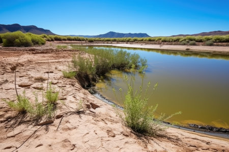 desert water hole filled with various aquatic plants, created with generative aiの素材