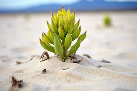 rare succulent blooming in inhospitable sandy terrain, created with generative aiの素材