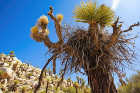 joshua trees serving as a nesting site for birds, created with generative aiの素材