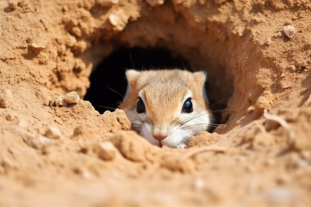 jird peeping from its desert burrow, created with generative aiの素材