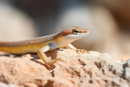 close-up of a skink on a rough desert rock, created with generative aiの素材