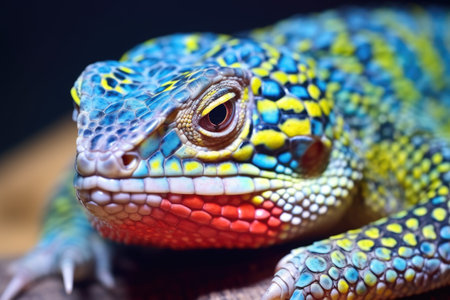 close-up of a leopard lizards colorful scales, created with generative aiの素材