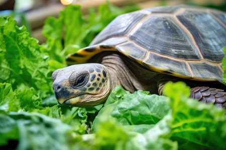 turtle nibbling on leafy greens, created with generative aiの素材