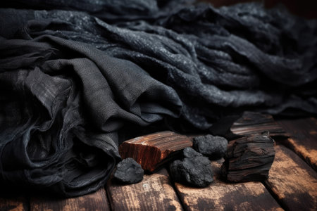 a collection of coal pieces on a rough fabric, created with generative aiの素材