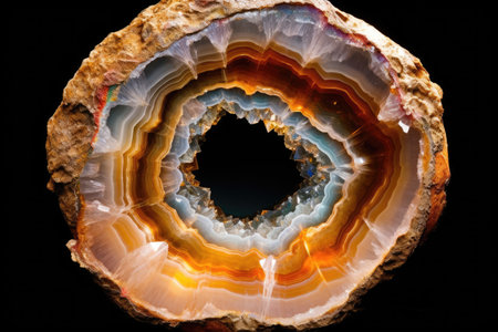 an opened geode showing sparkling crystals inside, created with generative aiの素材
