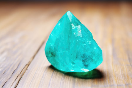 close up of a piece of turquoise on a light wood table, created with generative aiの素材
