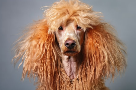 an apricot poodle with a freshly clipped coat, created with generative aiの素材