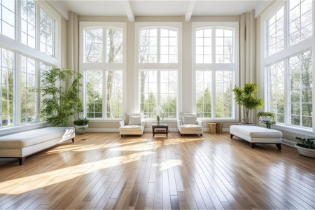 large windows allowing natural light into a room, created with generative aiの素材