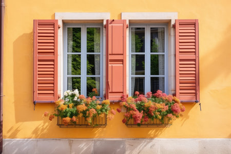 house with exterior window shutters for cooling, created with generative aiの素材