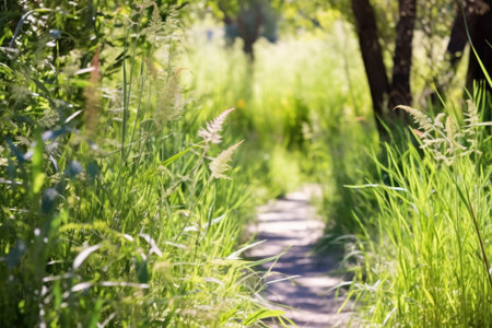zoomed-in shot of native plant labels on a trail, created with generative aiの素材