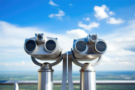 close-up of binoculars on observation deck, created with generative aiの素材