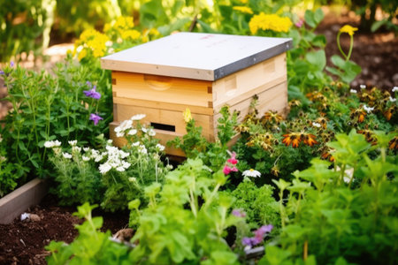 a beehive in an organic flower garden, created with generative aiの素材