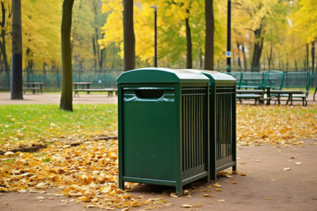 close-up view of a waste segregation bin in a park, created with generative aiの素材