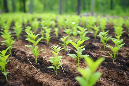 seedlings planted on reforested land, created with generative aiの素材