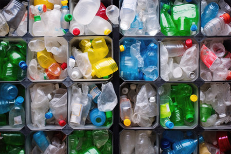 collection bin full of plastic bottles ready for recycling, created with generative aiの素材