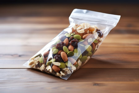 packaged trail mix in biodegradable packaging, created with generative aiの素材