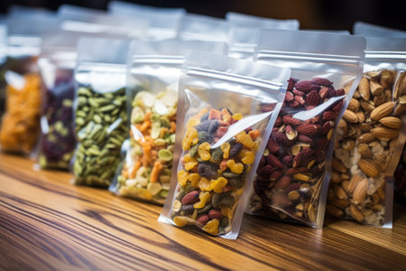 packaged trail mix in biodegradable packaging, created with generative aiの素材