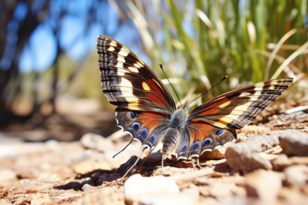 butterfly sitting on an open nature guide, created with generative aiの素材