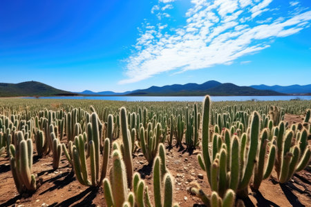 cactus field under blue sky, created with generative aiの素材