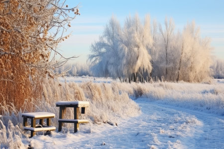 bird feeders in a winter wildlife reserve, created with generative aiの素材