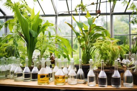 botanical experiment in a plant reserve, created with generative aiの素材