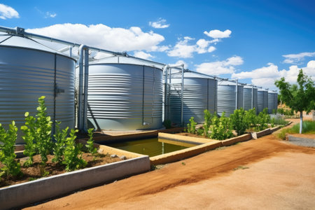 rainwater harvesting system with water storage tanks, created with generative aiの素材