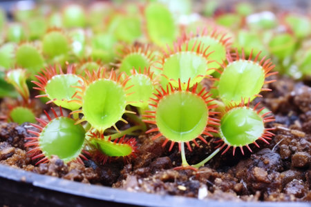 close view of the meat-eating venus flytrap, created with generative aiの素材