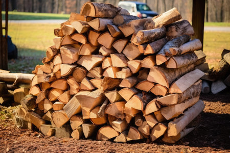 stack of firewood for a wood burning stove, created with generative aiの素材