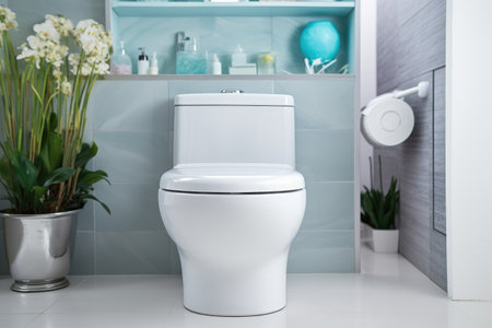 low-flush toilet in modern bathroom, created with generative aiの素材