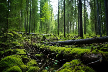 down a tree in a dense forest, created with generative aiの素材