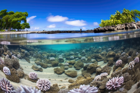 coral bleaching in a shallow tide pool, created with generative aiの素材