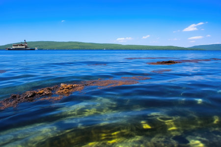 oil spill from a tanker floating on sea water, created with generative aiの素材