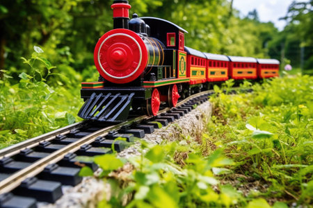 side-view of a toy train on a circular track, created with generative aiの素材