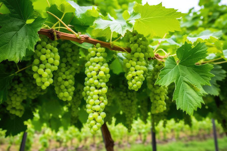 ripe green grapes ready for harvesting in vineyard, created with generative aiの素材