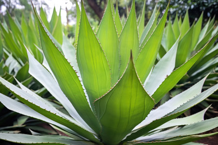 close-up view of an agave plants curved leaves, created with generative aiの素材