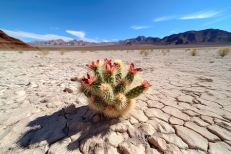 a flowering cactus against a desert landscape, created with generative aiの素材