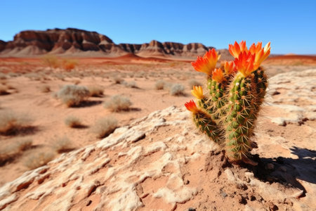 a flowering cactus against a desert landscape, created with generative aiの素材