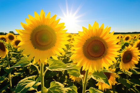 sunflowers in a field, facing the sun, created with generative aiの素材