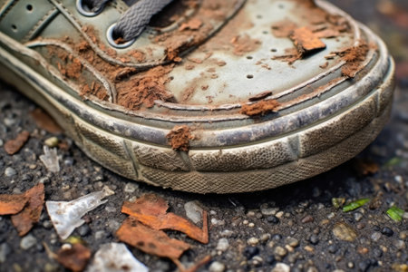 close-up of the worn-out soles of skateboarding shoes, created with generative aiの素材
