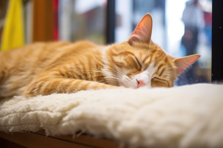 profile of a cat cafes sleeping feline, created with generative aiの素材