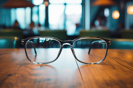 a pair of glasses with thick lenses on a table, created with generative aiの素材