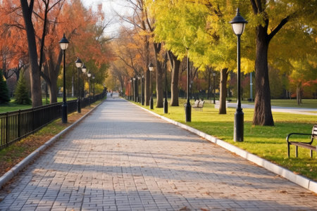 well-paved walking pathways in a public park, created with generative aiの素材