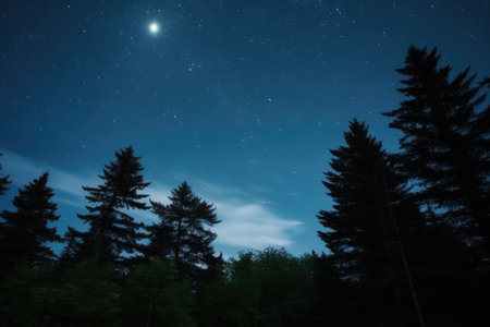 pitch dark night sky punctuated by the moon, created with generative aiの素材